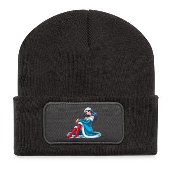 Ded Moroz Snegurotschka russischer Weihnachtsmann - Recycelte Patch Beanie - Dunkelgrau - Vorne