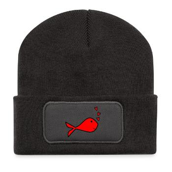 HERZ. HERZ. VALENTINSTAG. LIEBE. LIEBE. PAAR. - Recycelte Patch Beanie - Dunkelgrau - Vorne