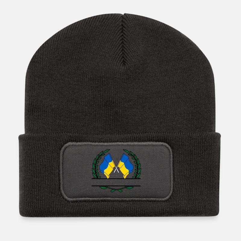 Flaggen Ukraine Lorbeerkranz Banner - Recycelte Patch Beanie - Dunkelgrau