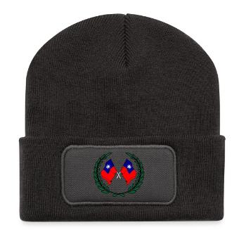Flaggen Taiwans im Lorbeerkranz - Recycelte Patch Beanie - Dunkelgrau - Vorne