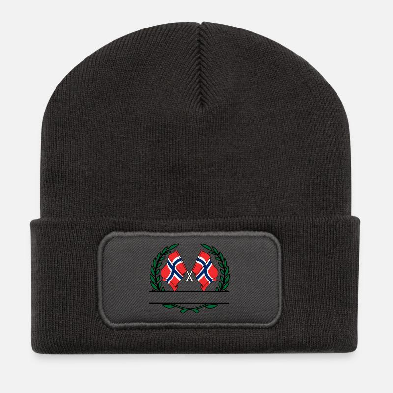 Fahnen Norwegen Lorbeerkranz Banner - Recycelte Patch Beanie - Dunkelgrau