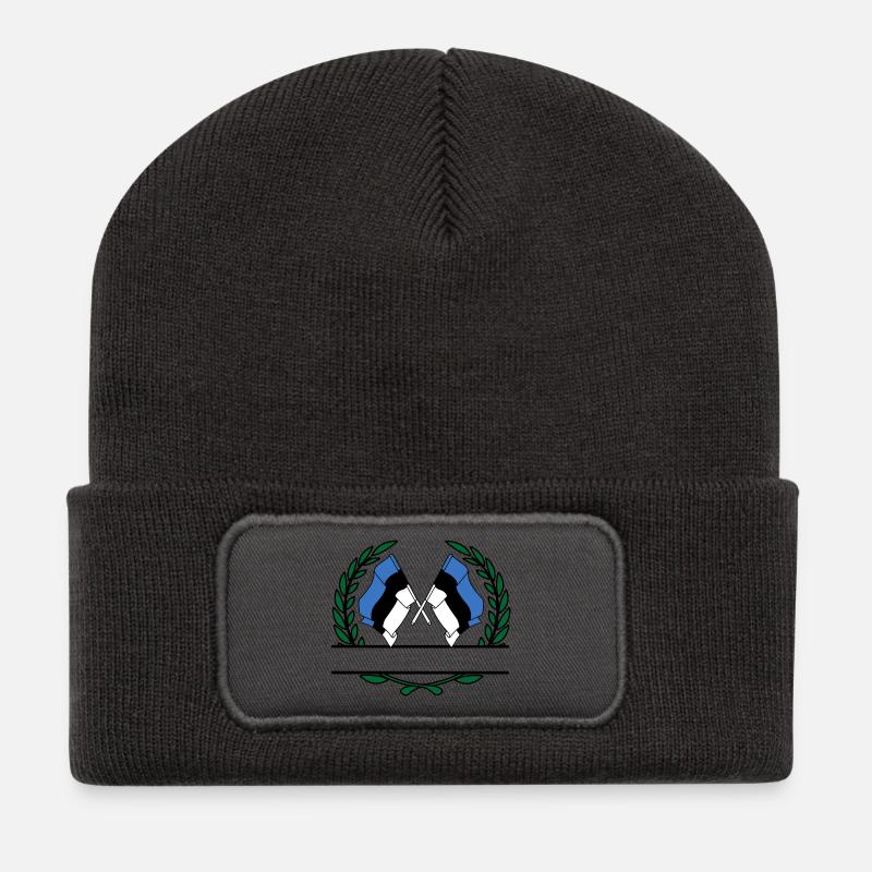 Fahnen Estland Lorbeerkranz Banner - Recycelte Patch Beanie - Dunkelgrau