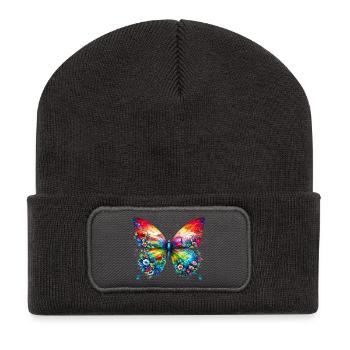 Papillon - Beanie recyclé à patch - charbon - Devant