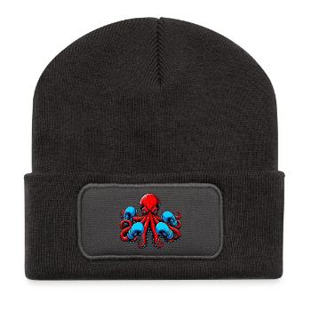 Pieuvre - Beanie recyclé à patch - charbon - Devant