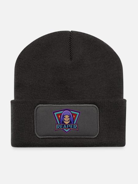 Reaper Totenkopf Retro Skelett Design Sreetwear - Recycelte Patch Beanie - Dunkelgrau