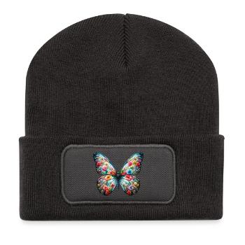 Schmetterling - Recycelte Patch Beanie - Dunkelgrau - Vorne