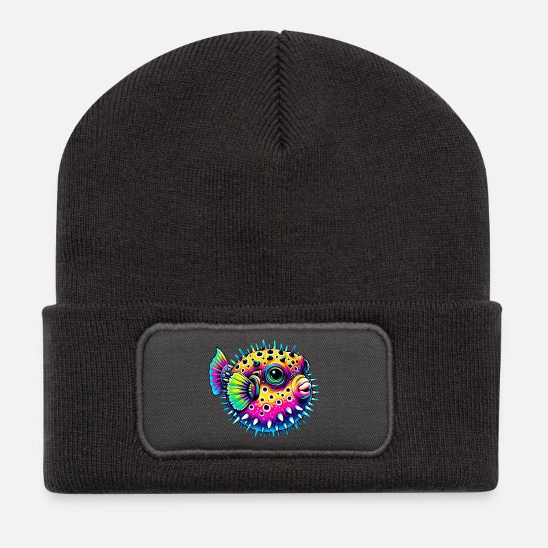 Kugelfisch - Recycelte Patch Beanie - Dunkelgrau