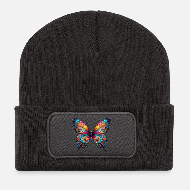 Schmetterling - Recycelte Patch Beanie - Dunkelgrau