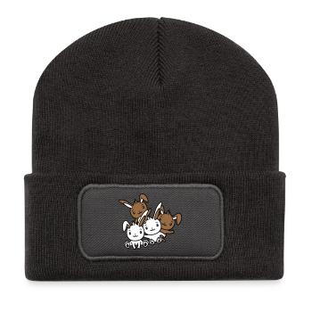4 Hasen Freunde Team Crew Vier Lustige Geschwister - Recycelte Patch Beanie - Dunkelgrau - Vorne