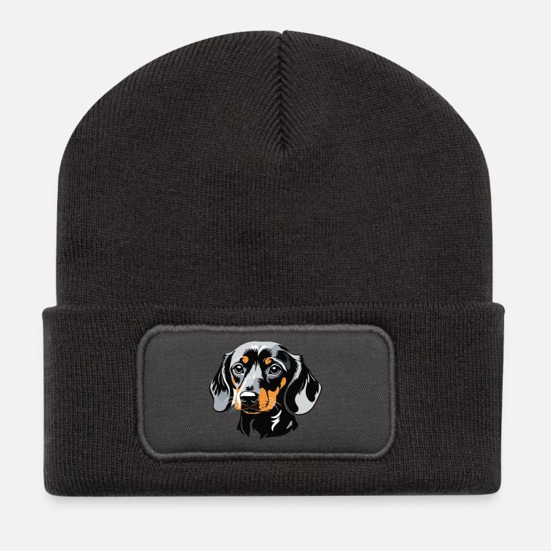 Dachshund Dackel - Pet Dog Sticker - Recycelte Patch Beanie - Dunkelgrau