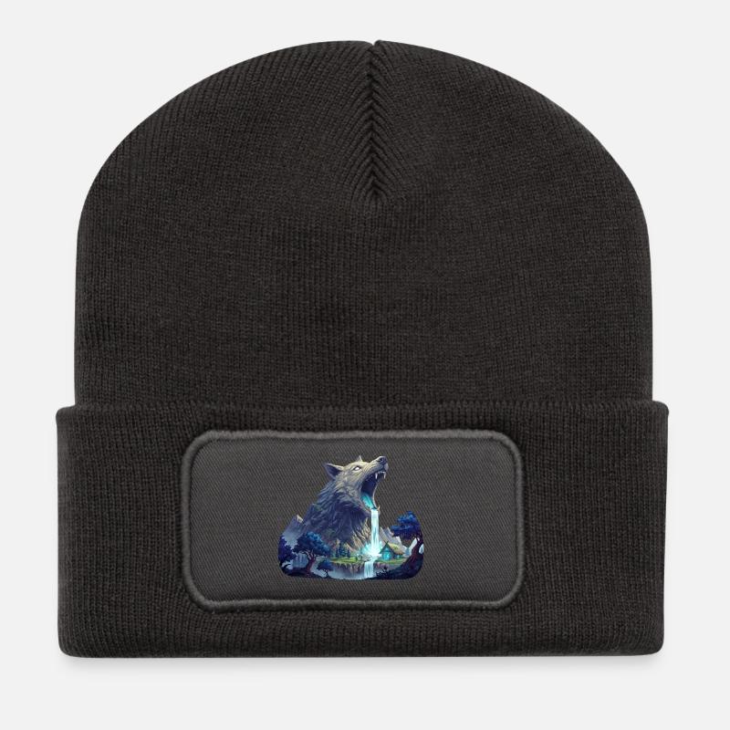 Wolf Wasserfall - Recycelte Patch Beanie - Dunkelgrau