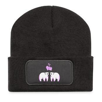 Ours polaires amoureux - Beanie recyclé à patch - charbon - Devant