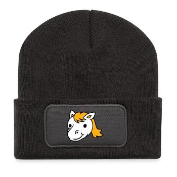 Horse Cute Pony Foal Long Hair Cute Comic - Recycled Patch Beanie - dark grey - Front