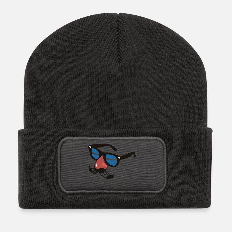 Brille mit Schnurrbart & Nase – Lustiges Motiv - Recycelte Patch Beanie - Dunkelgrau