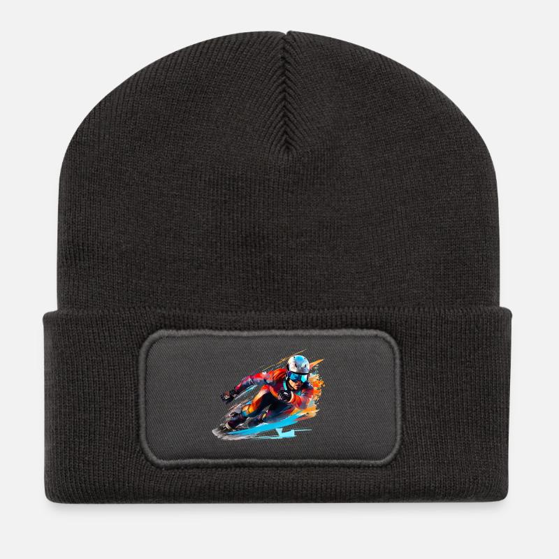 Conduite de skieur de course avec explosion de couleurs - Beanie recyclé à patch - charbon
