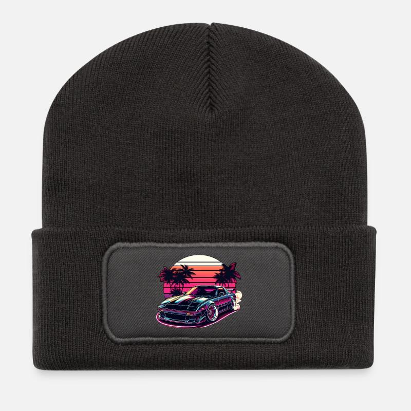 JDM Auto Japanisches Retro-Autorennen Drift-Legende - Recycelte Patch Beanie - Dunkelgrau