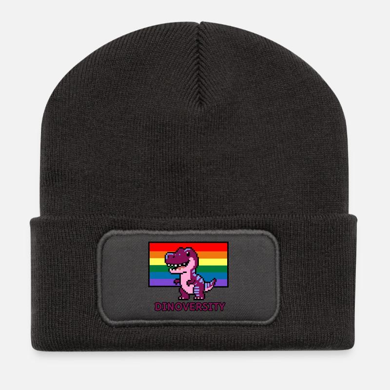 DinoVERSITY - Pixel Art Dinosaurier Pride! 🌈🦖 - Recycelte Patch Beanie - Dunkelgrau