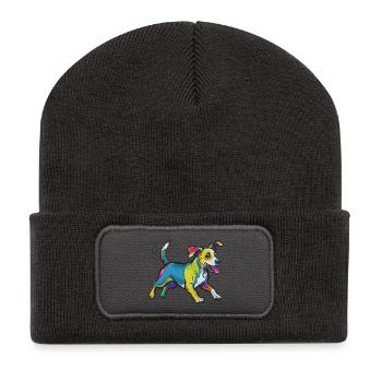 Colorful Sprinter Dog Illustration - Recycled Patch Beanie - dark grey - Front