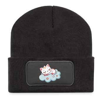 Schlafende Kätzchen auf Weichwolke - Recycelte Patch Beanie - Dunkelgrau - Vorne