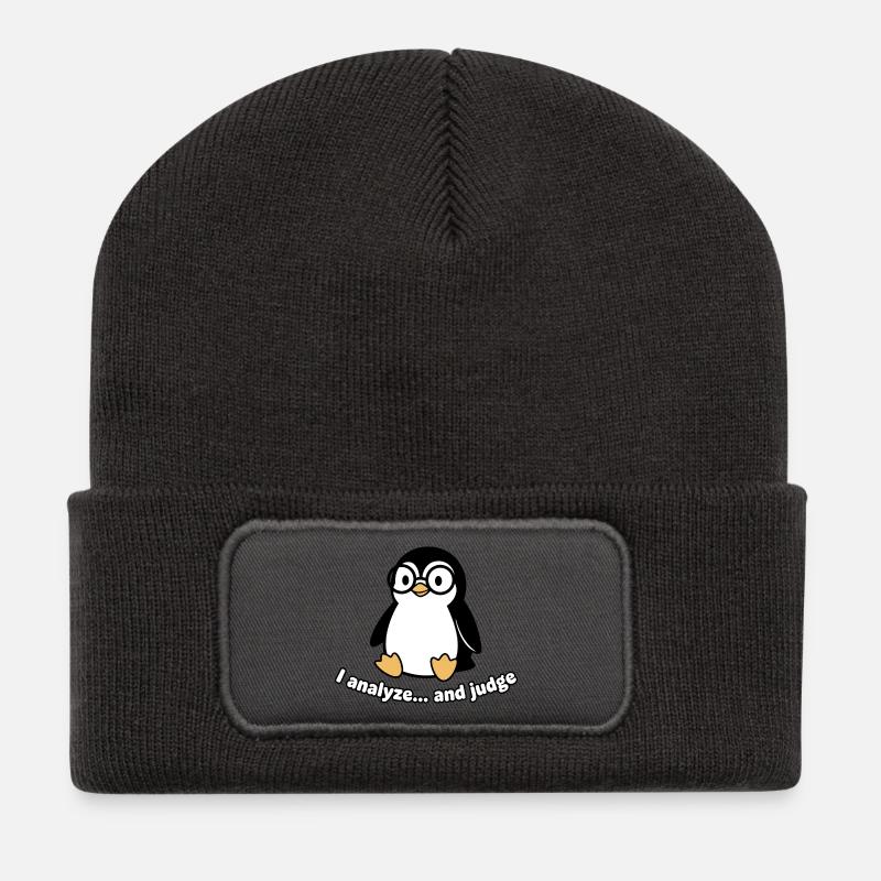 Penguin Thinker with Glasses - Recycled Patch Beanie - dark grey