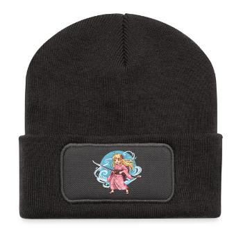 Anime Samurai Girl in Kimono with Katana - Recycled Patch Beanie - dark grey - Front