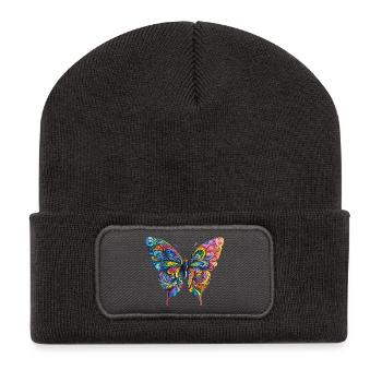 Bunter Farbenschmetterling - Recycelte Patch Beanie - Dunkelgrau - Vorne