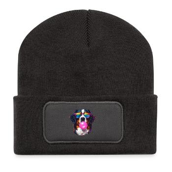 Colorful Bernese Sennenhun with bubblegum sunglasses - Recycled Patch Beanie - dark grey - Front