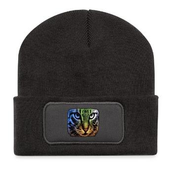 Cat Face, Colorful Animal Designs - Recycled Patch Beanie - dark grey - Front