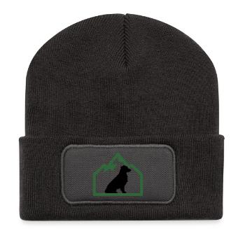 Hund Berge Outdoor Wappen - Recycelte Patch Beanie - Dunkelgrau - Vorne