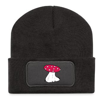 Roter Fliegenpilz Cartoon Muster - Recycelte Patch Beanie - Dunkelgrau - Vorne