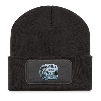 Angeln – Abschalten und Durchatmen - Recycelte Patch Beanie - Dunkelgrau - Vorne