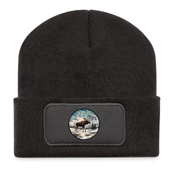 Lappland Elch mit Polarlichtern über Lapporten - Recycelte Patch Beanie - Dunkelgrau - Vorne