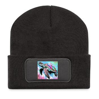 Schildkröte - Recycelte Patch Beanie - Dunkelgrau - Vorne
