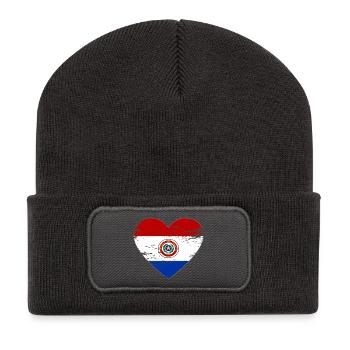 Paraguay Flagge Herz used - Recycelte Patch Beanie - Dunkelgrau - Vorne