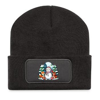 Cozy Snowman with Winter Friends - Recycled Patch Beanie - dark grey - Front