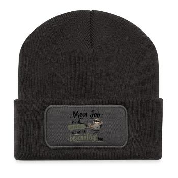 Beschäftigt tun wie ein faules Faultier - Recycelte Patch Beanie - Dunkelgrau - Vorne