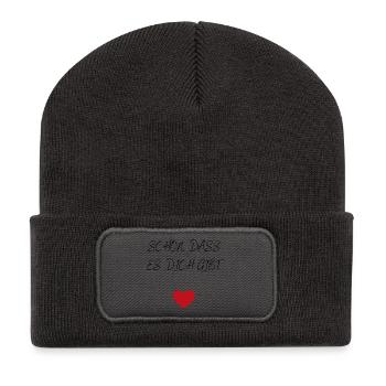 Schön, dass es dich gibt - Recycelte Patch Beanie - Dunkelgrau - Vorne