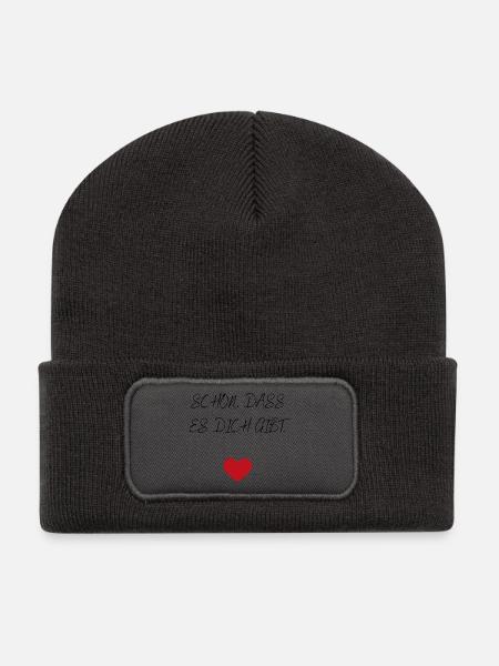 Schön, dass es dich gibt - Recycelte Patch Beanie - Dunkelgrau
