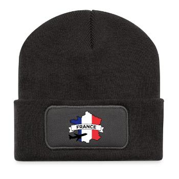 France Tricolore: Plane and Banner - Recycled Patch Beanie - dark grey - Front