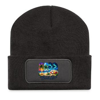 Beach Life: Sunset & Camper - Recycled Patch Beanie - dark grey - Front