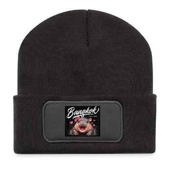 Bangkok Hippo with Bow - Recycled Patch Beanie - dark grey - Front