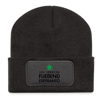 Esperanto Sprache / sprechen Geschenkidee - Recycelte Patch Beanie - Dunkelgrau - Vorne