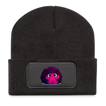 Nerz-Puff mit Spinnennetz - Recycelte Patch Beanie - Dunkelgrau - Vorne