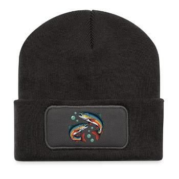 Forellen-Paar im Sprung - Recycelte Patch Beanie - Dunkelgrau - Vorne