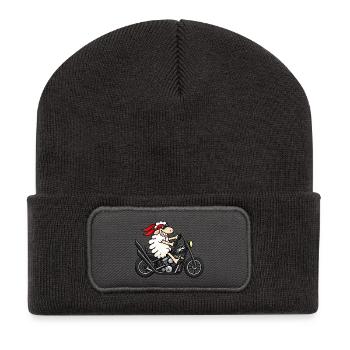 Biker Schaf auf Chopper - Recycelte Patch Beanie - Dunkelgrau - Vorne