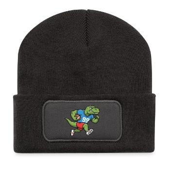 Niedlicher Dinosaurier American Football Spieler - Recycelte Patch Beanie - Dunkelgrau - Vorne