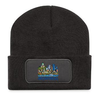 Montreal Skyline am Fluss - Recycelte Patch Beanie - Dunkelgrau - Vorne