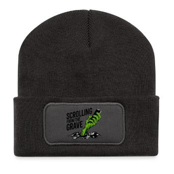 Vom Grab zum Scrollen - Recycelte Patch Beanie - Dunkelgrau - Vorne