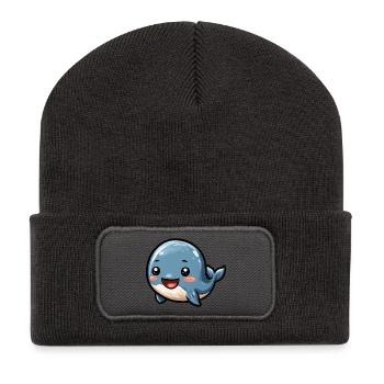 Kkuscheliger blauer Wal Cartoon - Recycelte Patch Beanie - Dunkelgrau - Vorne