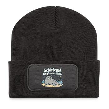 Schietegal Hauptsache Küste Fischkopp - Recycelte Patch Beanie - Dunkelgrau - Vorne